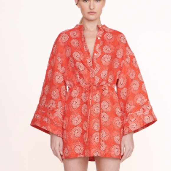staud karlee linen dress STAUD Karlee Flared-Sleeve Mini Dress